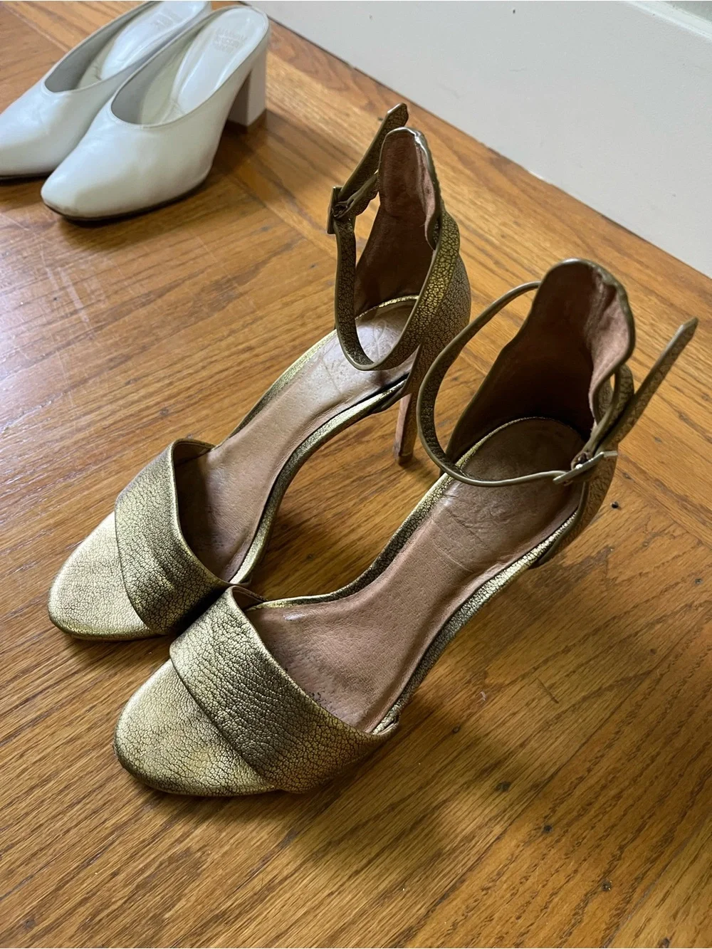Joie leather 36.5 party heels metallic Gold Women's Ankle-Strap Sandals shoes